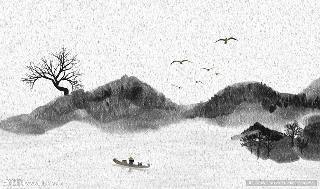 新中式水墨山水背景墙