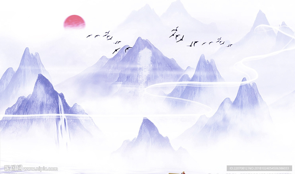 抽象手绘水墨山水背景墙