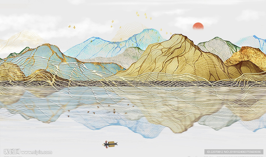 中式抽象唯美山水石纹背景墙