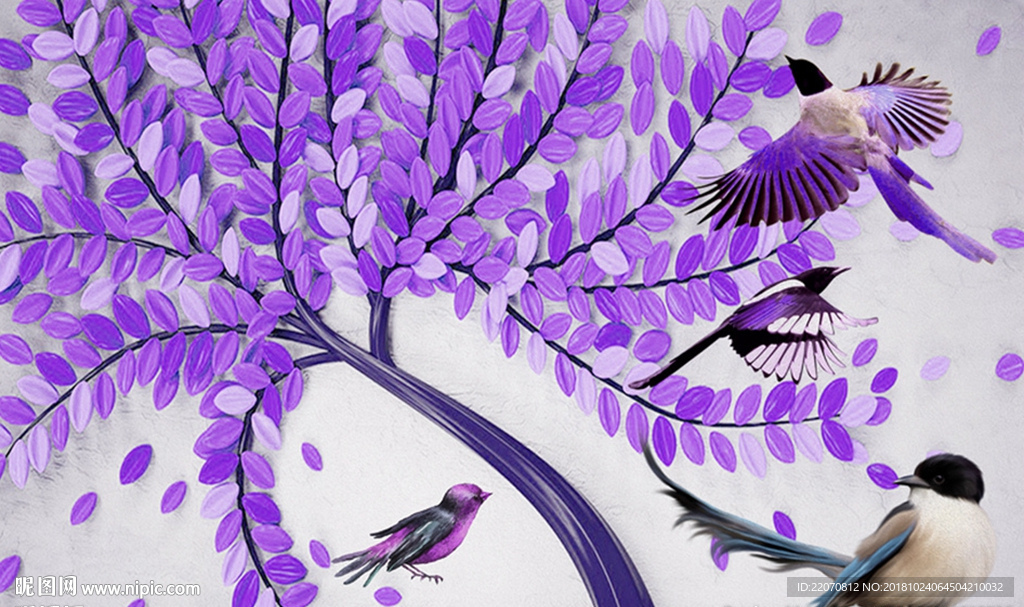 浮雕发财树小鸟背景墙