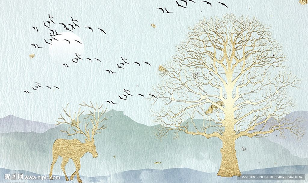 清新丛林山水背景墙