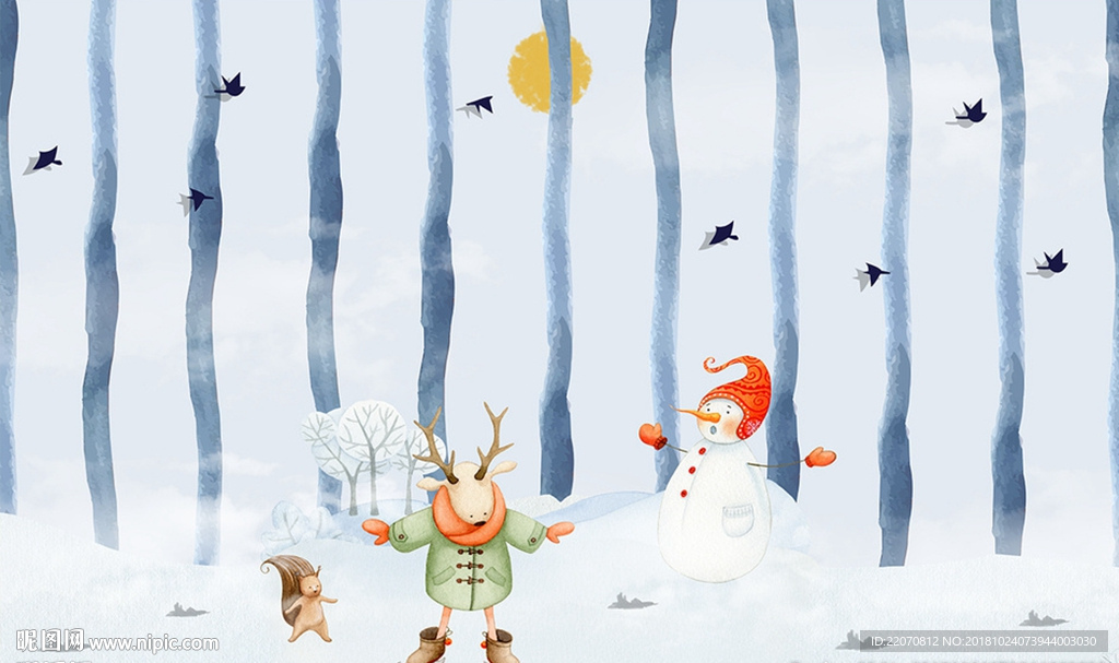 手绘儿童雪白背景墙