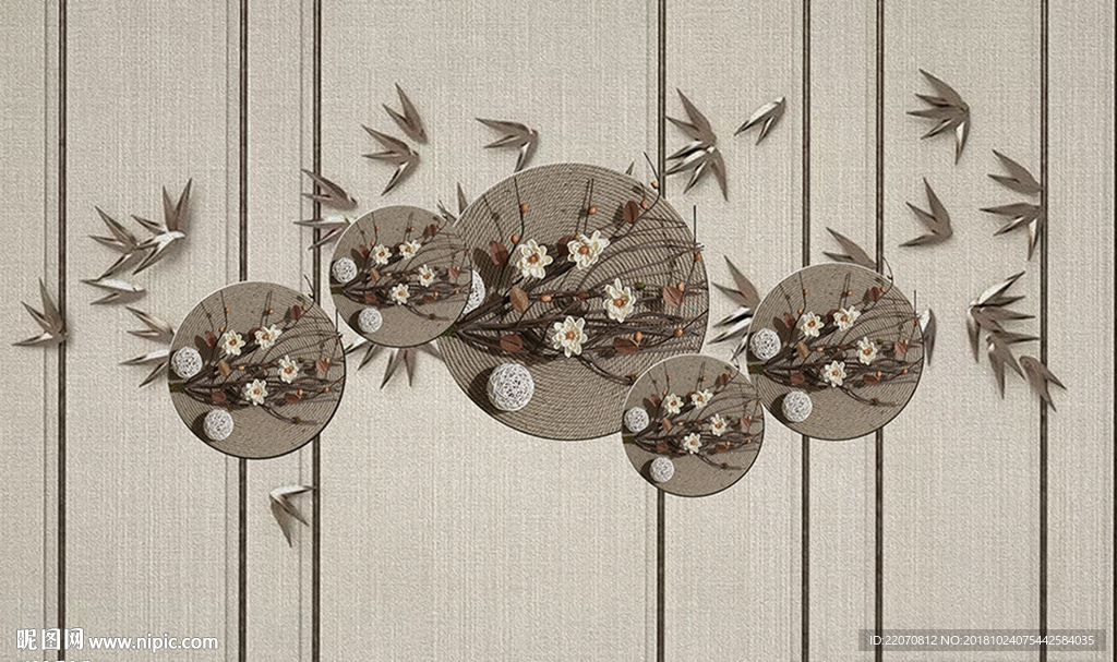 浮雕竹叶布纹线条背景墙