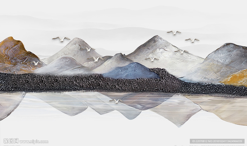 中式抽象石纹山水背景墙