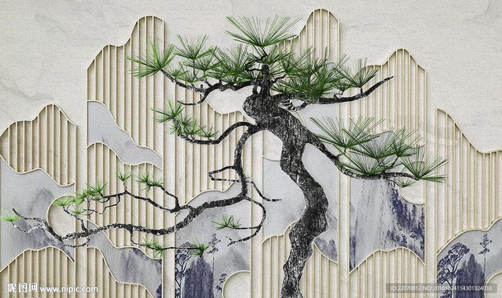 立体松树现代背景墙