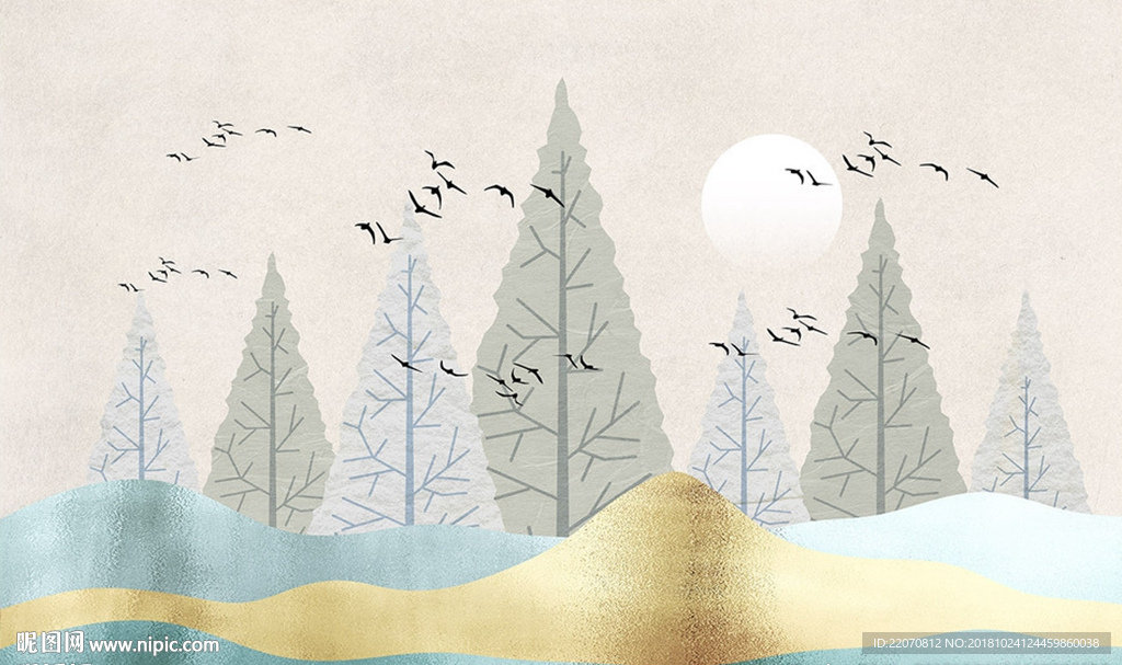 现代简约树林山水背景墙