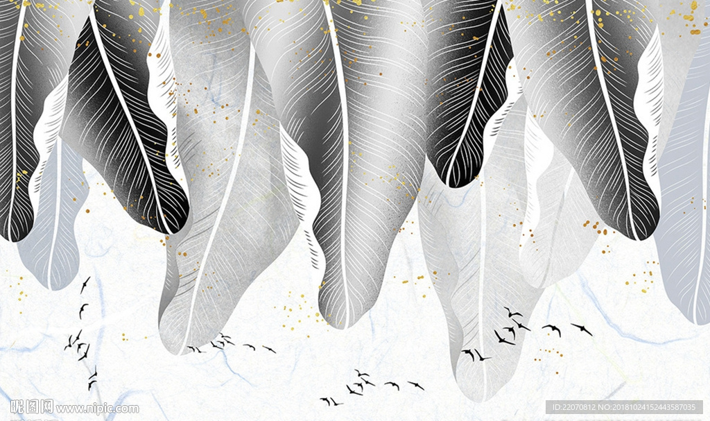 清新灰色热带植物背景墙