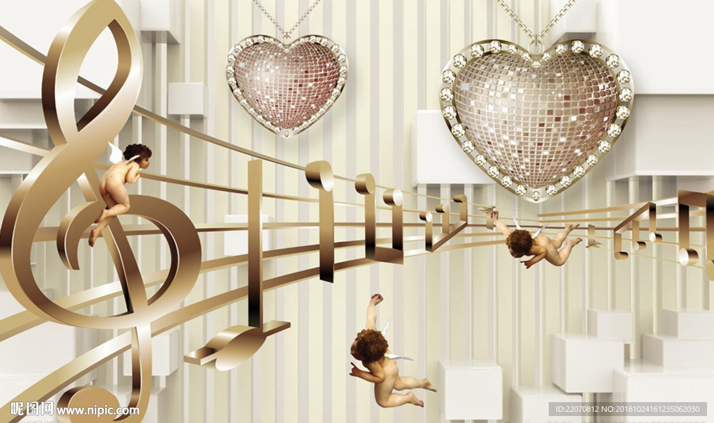 立体音符爱心背景墙