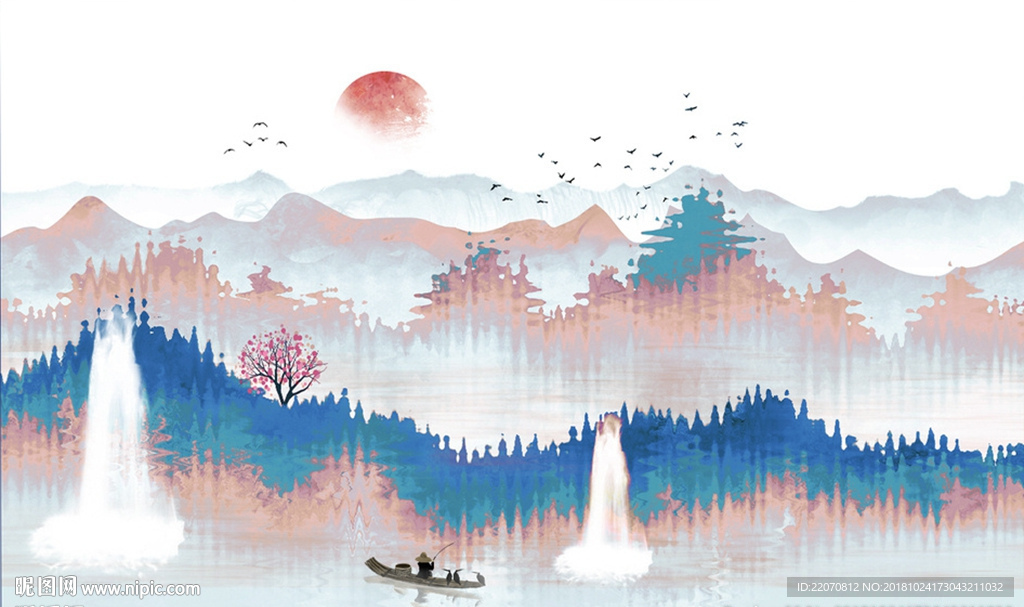 新中式水墨山水背景墙