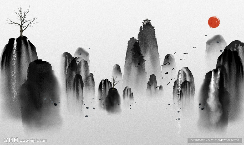 中式中国风创意水墨山水背景墙