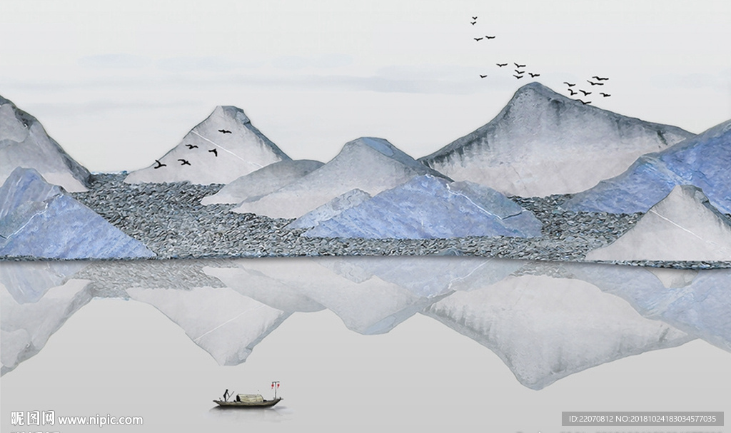 中式浮雕石纹山水背景墙