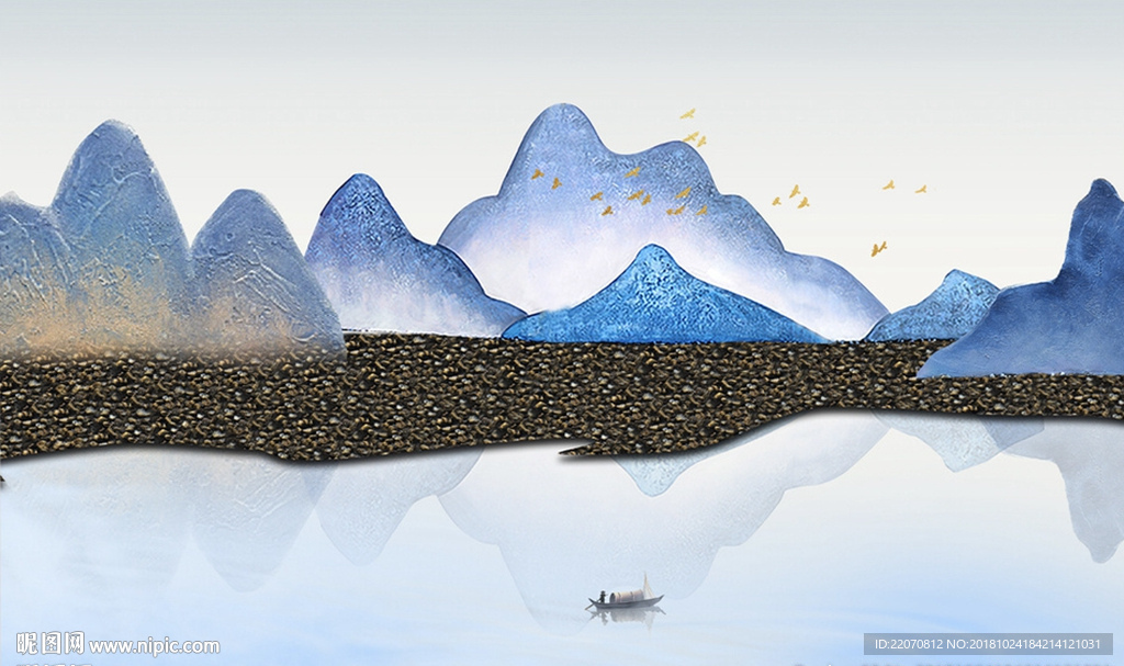 中式抽象立体浮雕油画山水背景墙