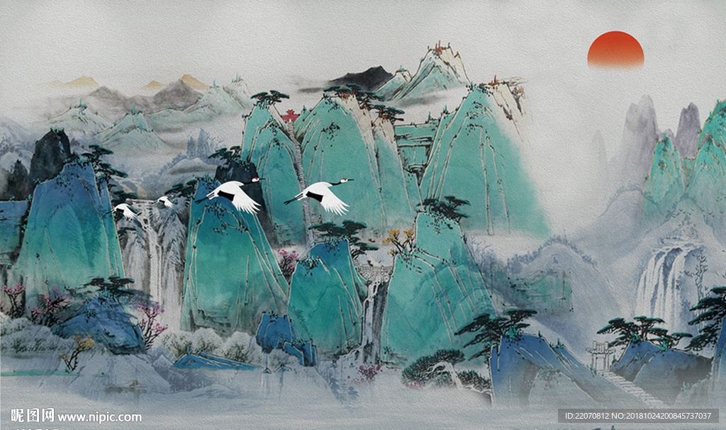 唯美中式山水背景墙
