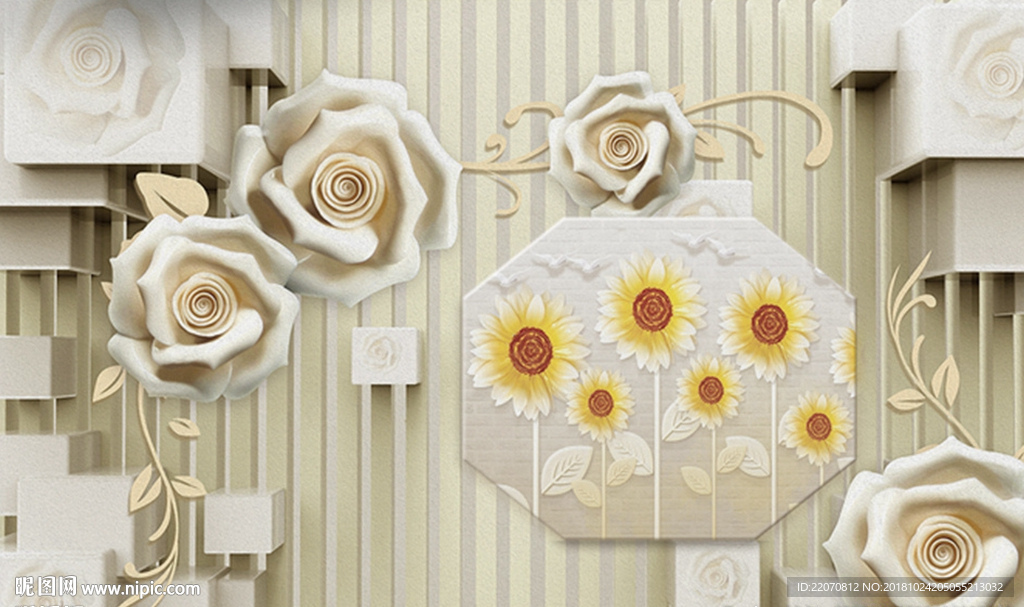 浮雕花卉向日葵背景墙