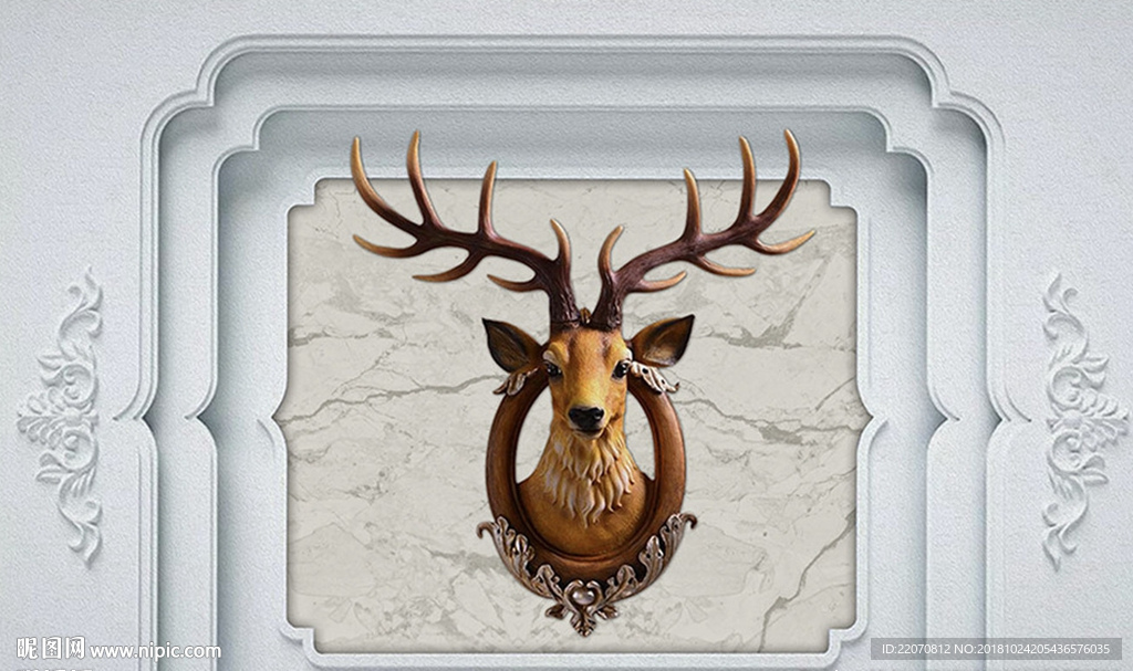 北欧鹿头石膏背景墙