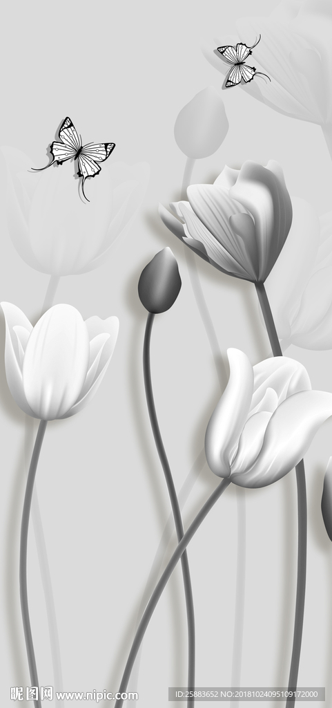 淡雅郁金香3D玄关背景