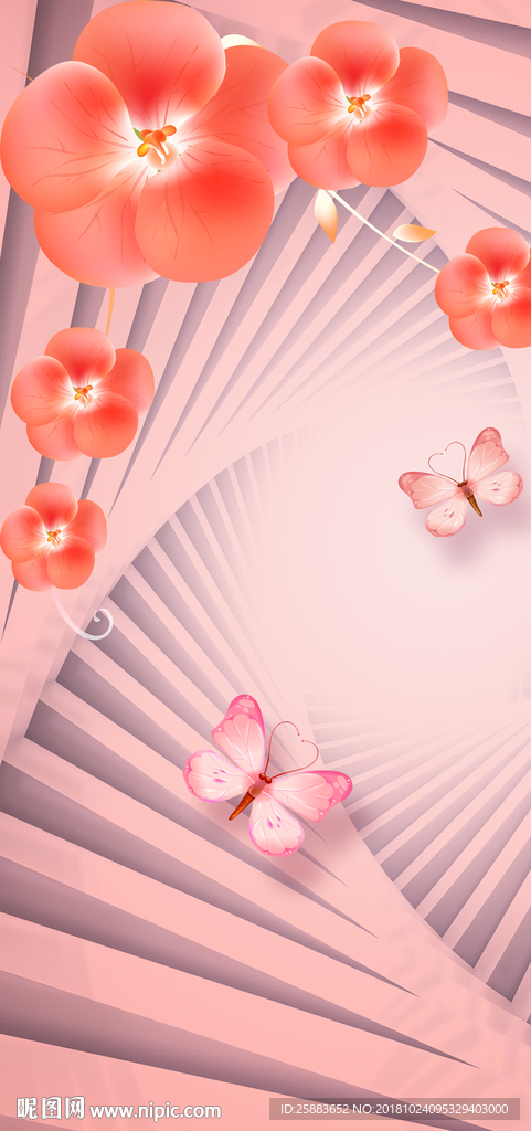 3D时尚蝶恋花玄关背景