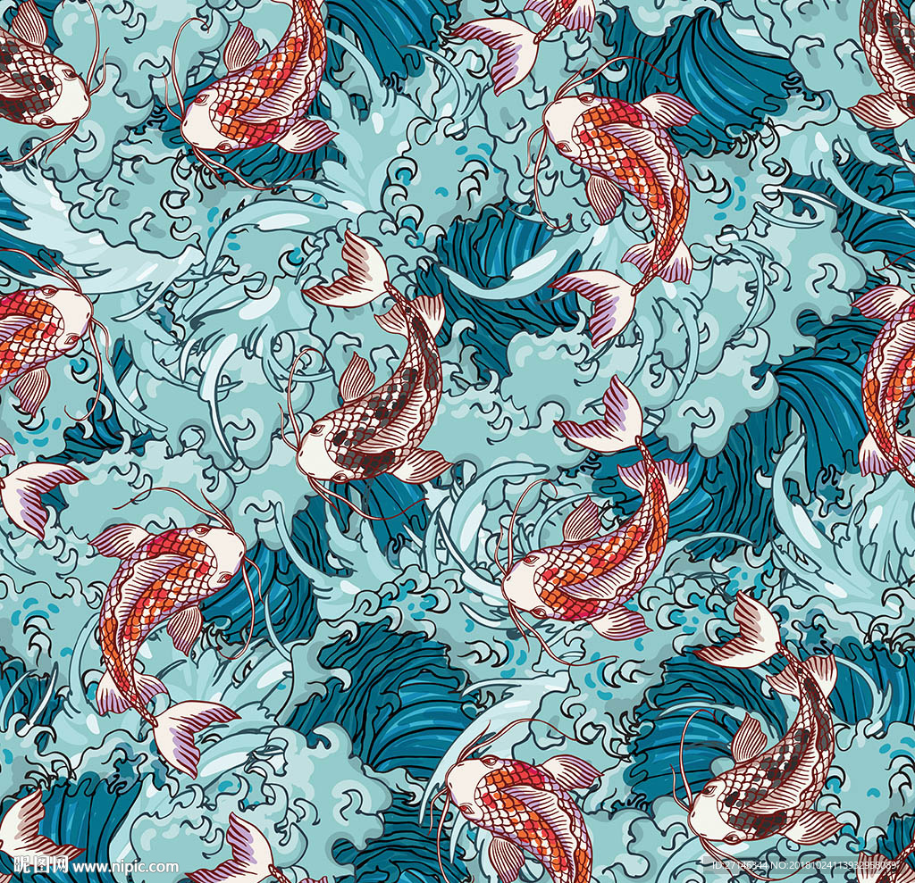 锦鲤矢量印花图案