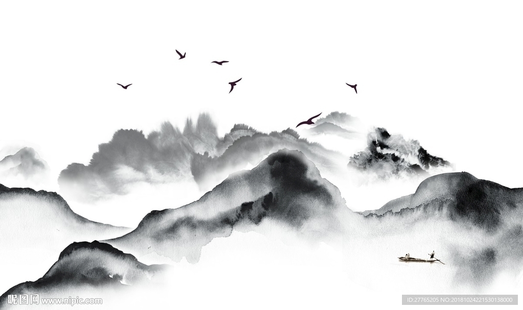浓墨重彩山水画背景墙
