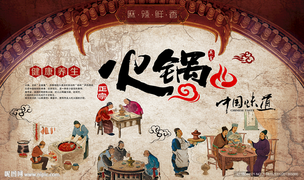 中国风麻辣火锅美食工装背景墙