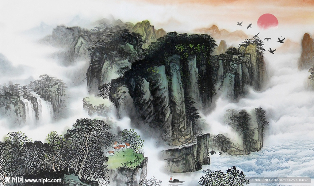 中式水墨山水背景墙