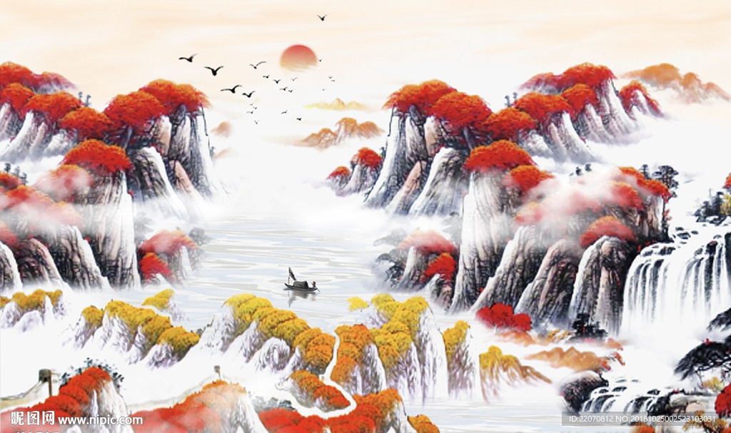 中国风山水国画背景墙