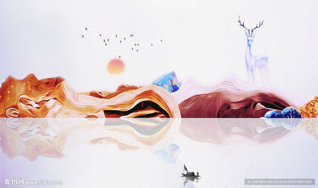 中式石纹抽象山水壁画背景墙