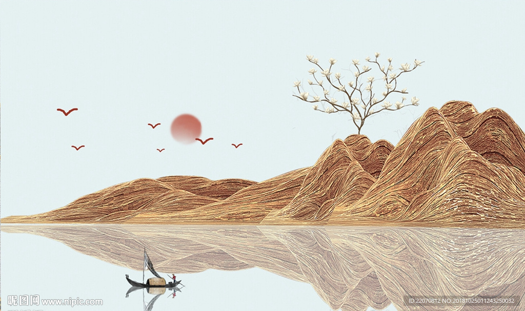 中式富贵山水风景背景墙