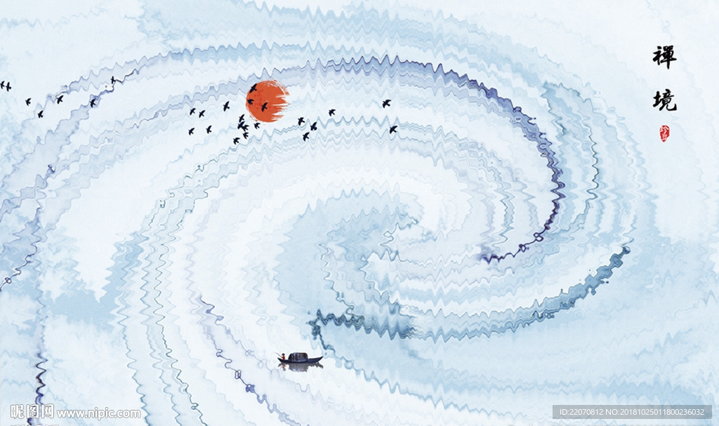 水墨国画抽象山水壁画背景墙