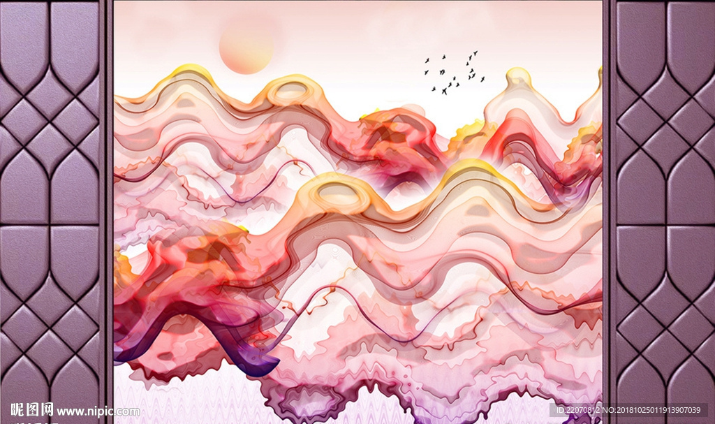 中式抽象唯美色彩背景墙