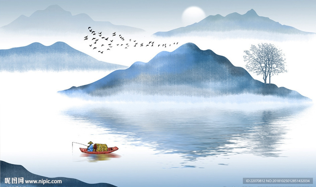 中式禅意山水背景墙图片