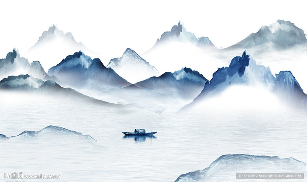 中式艺术抽象水墨山水风景背景墙