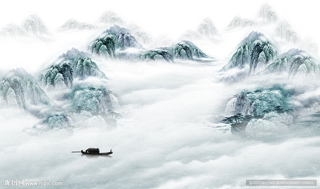 新中式水墨山水背景墙图片