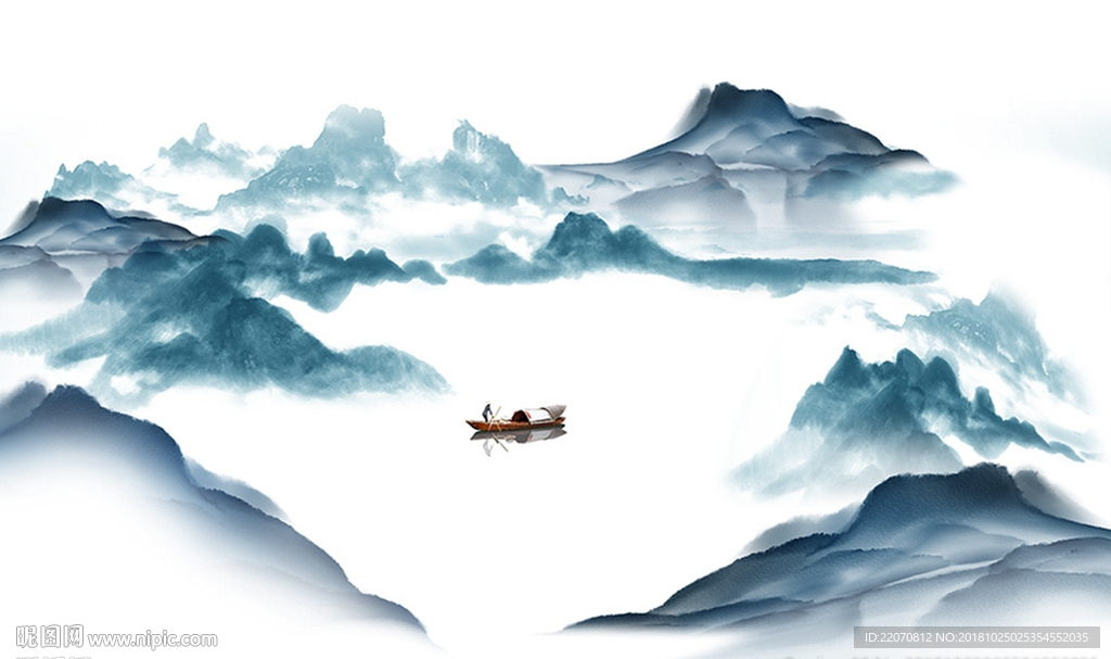 新中式水墨山水背景墙图片