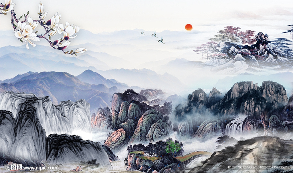 新中式水墨抽象山水背景墙