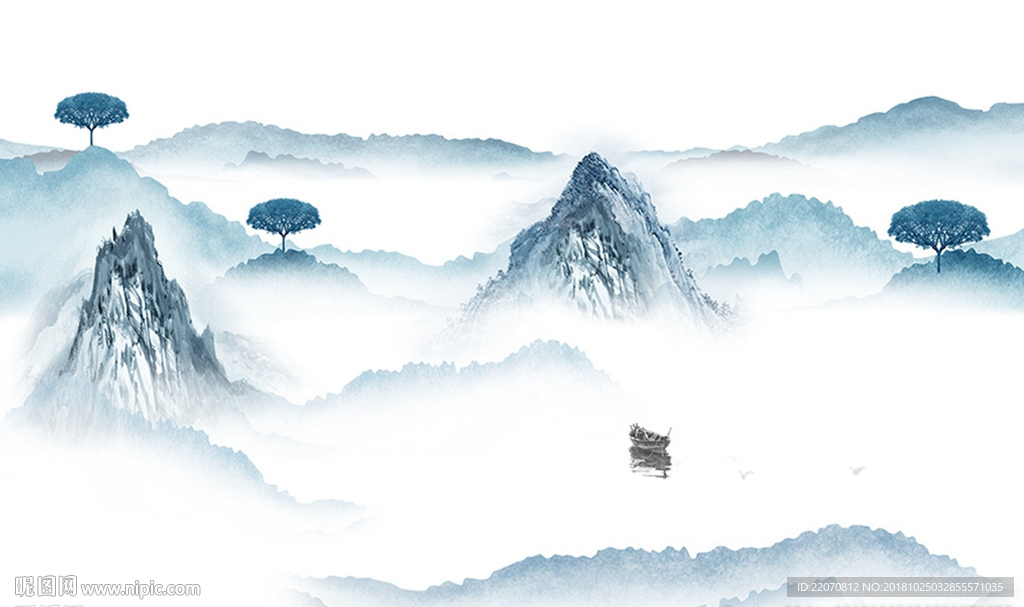 中式水墨山水背景墙
