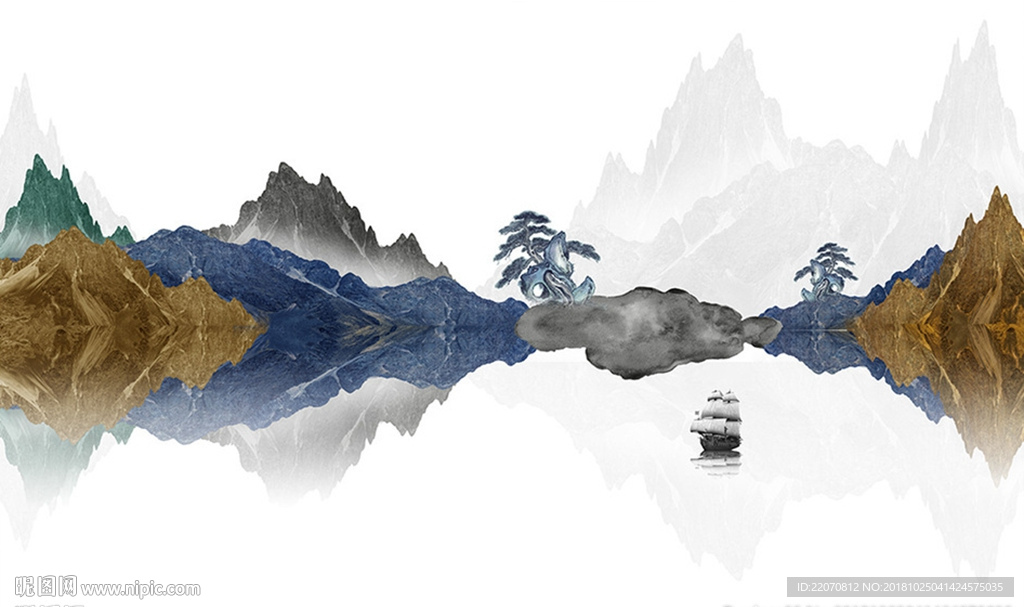 中式水墨山水背景墙