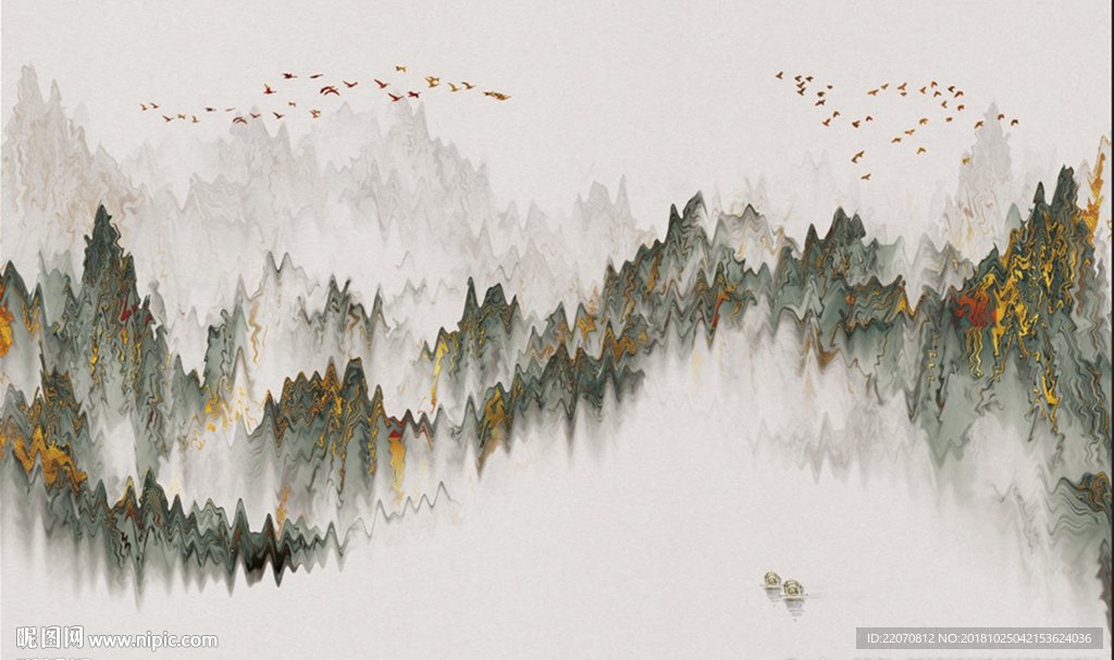 中式水墨山水禅境烟雾背景墙