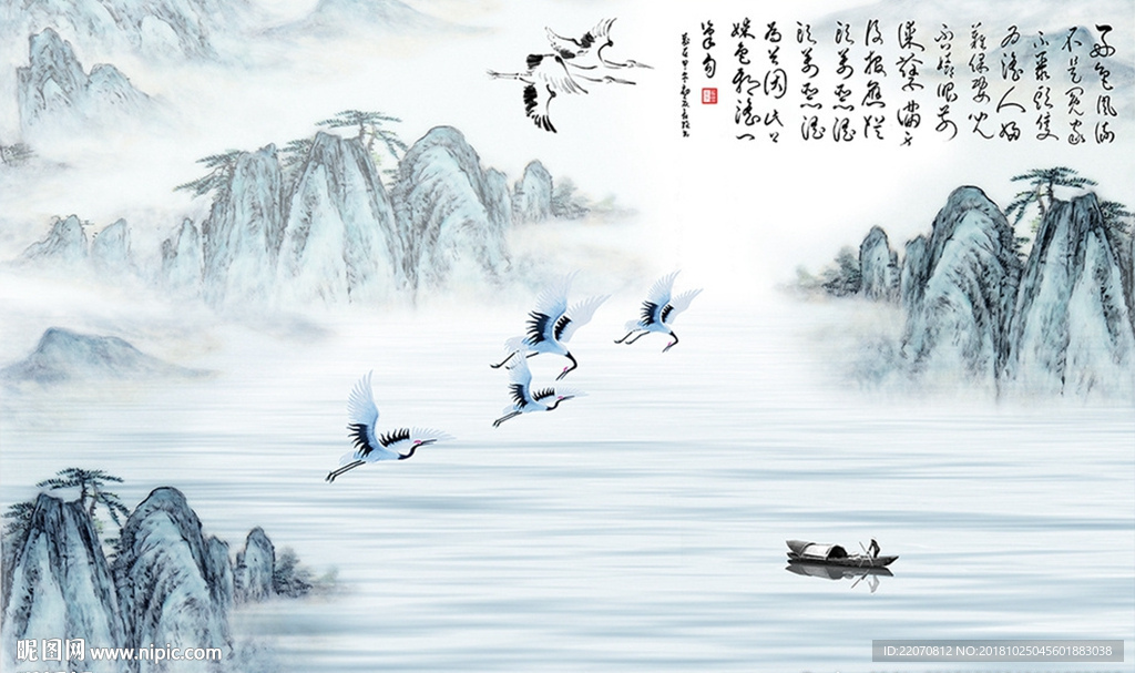 中式禅意山水画背景墙