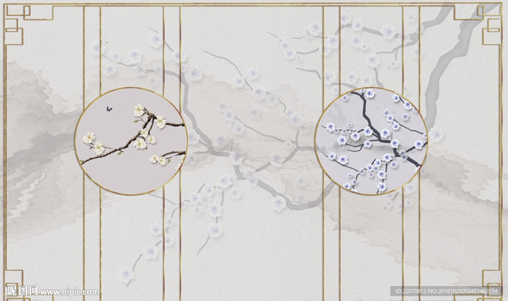 手绘工笔花鸟背景墙