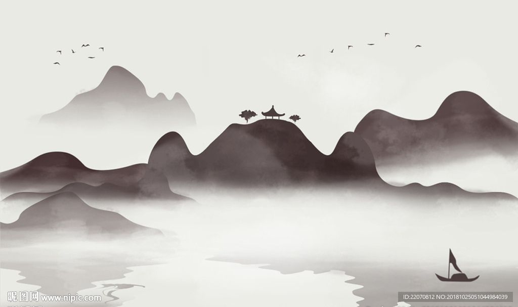 中式水墨山水背景墙