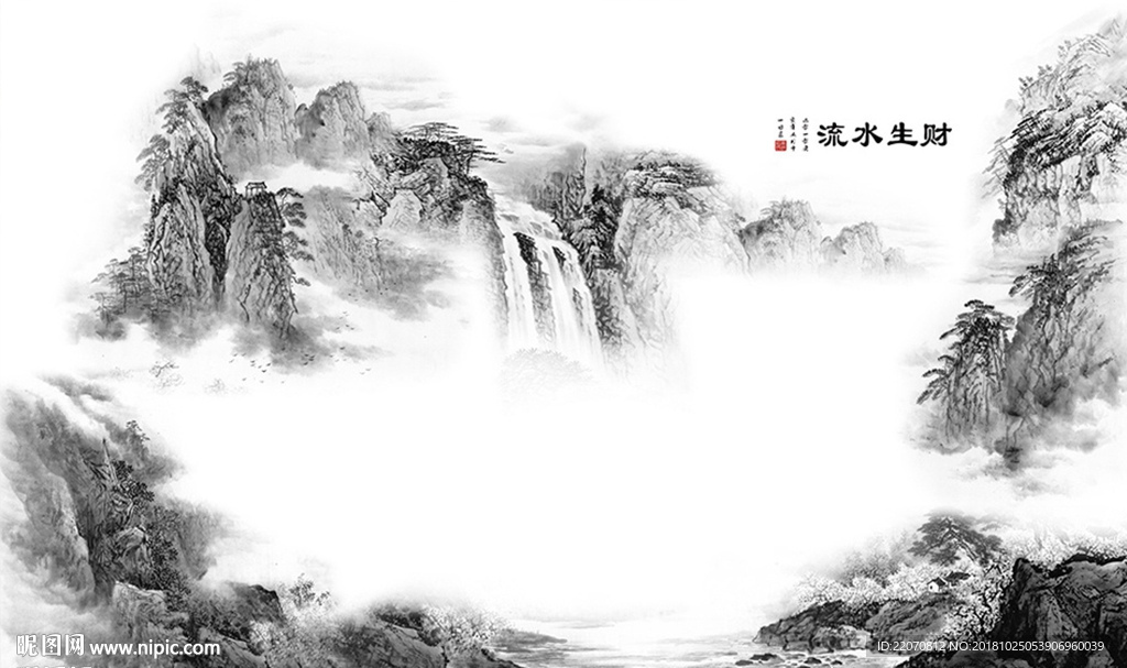 中式水墨山水背景墙