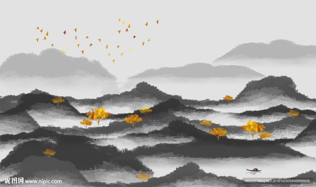 中式水墨山水背景墙