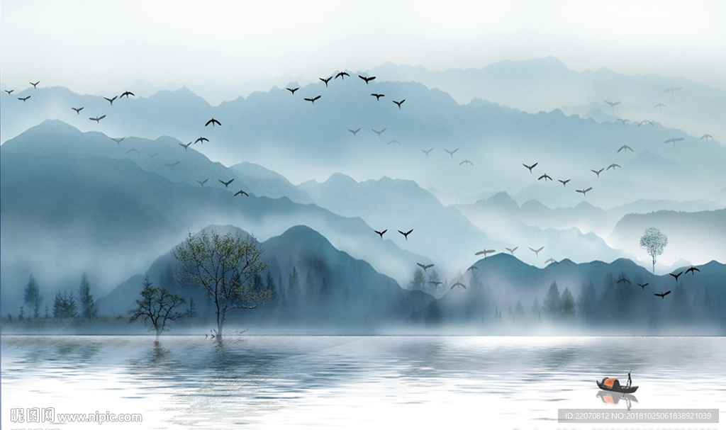 中式水墨山水背景墙
