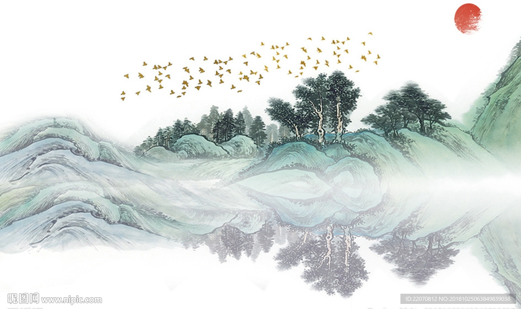 中式水墨山水背景墙