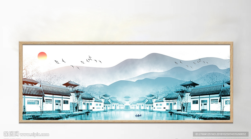 中式水墨徽派建筑装饰画