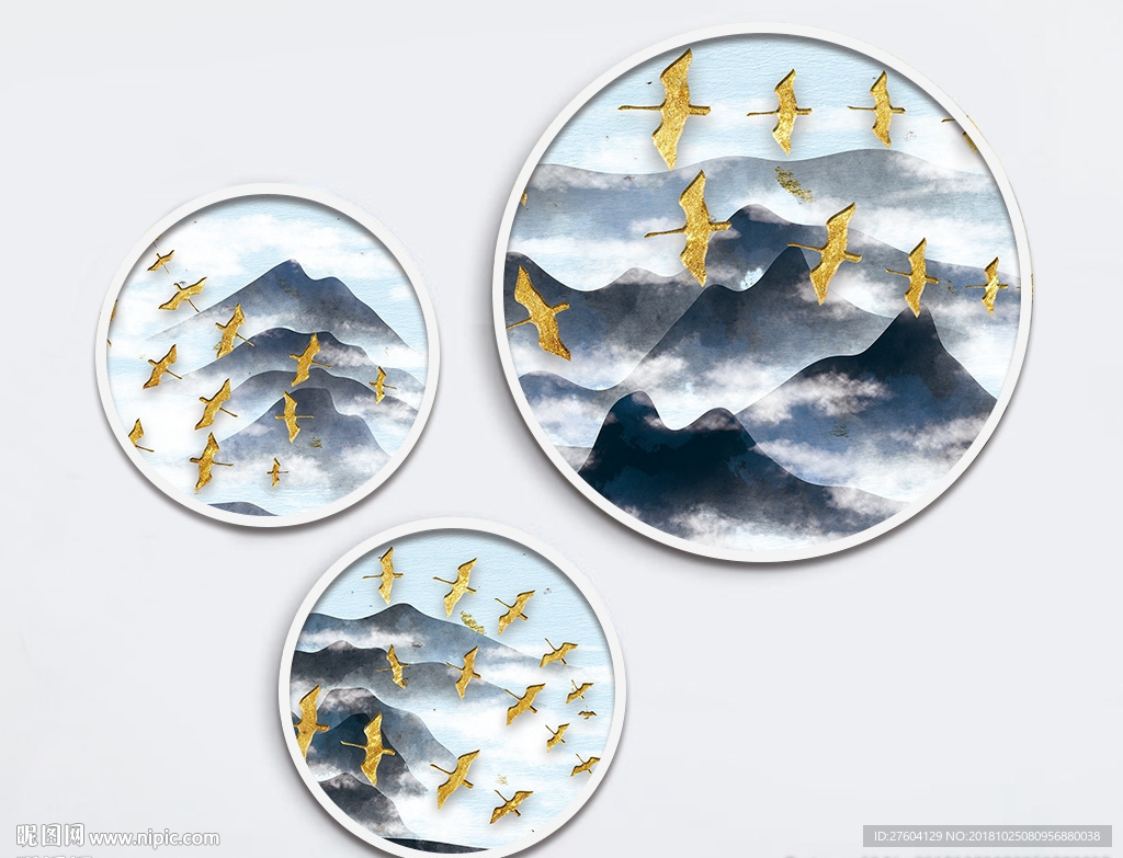 水墨意境飞鸟山水装饰画