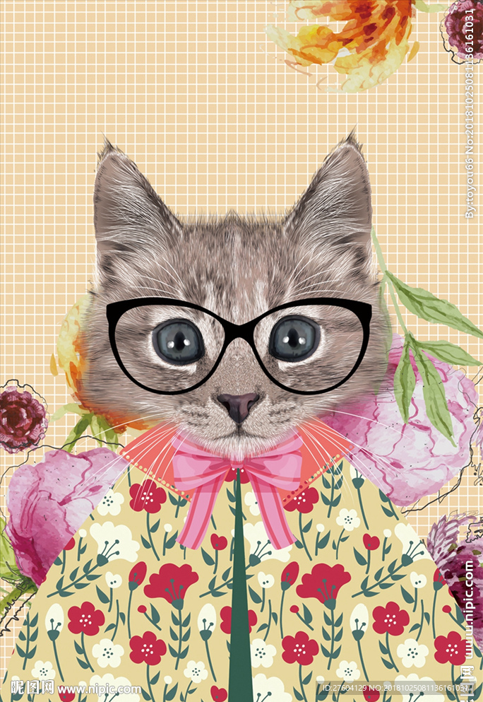 可爱卡通动物猫咪装饰画