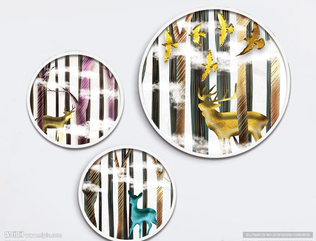 简约质感浮雕丛林麋鹿装饰画