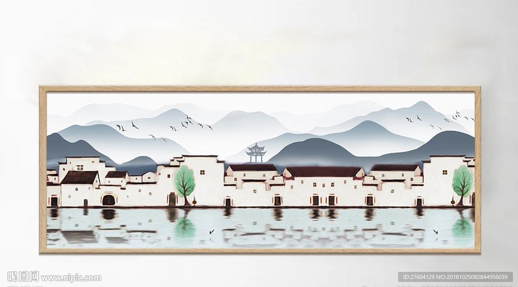 唯美徽派建筑山水风景装饰画